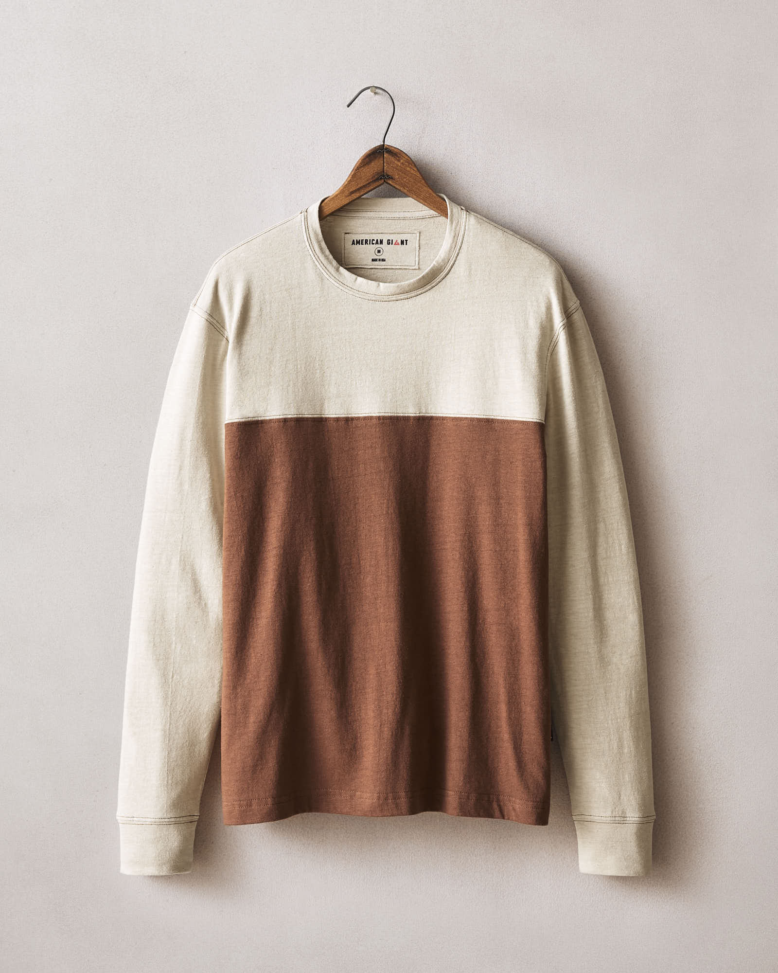 Men's Hemp Colorblock Long Sleeve Tee - Feather Grey Tiramisu
