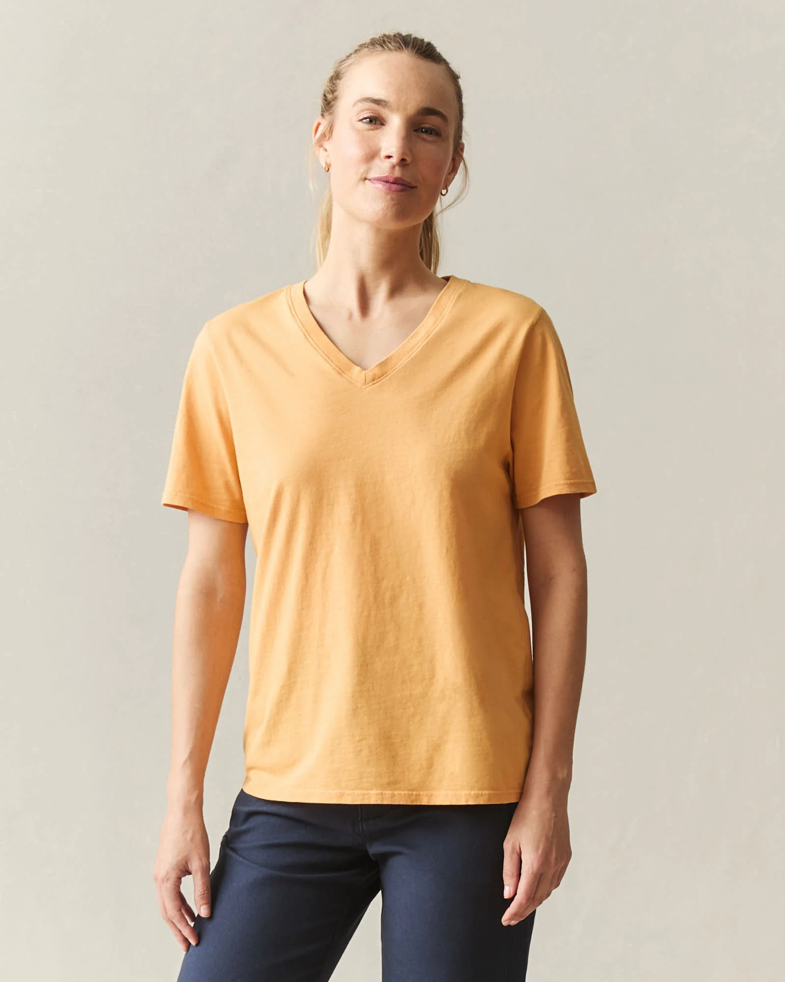 Women's Classic Cotton V-Neck Tee - Golden Apricot