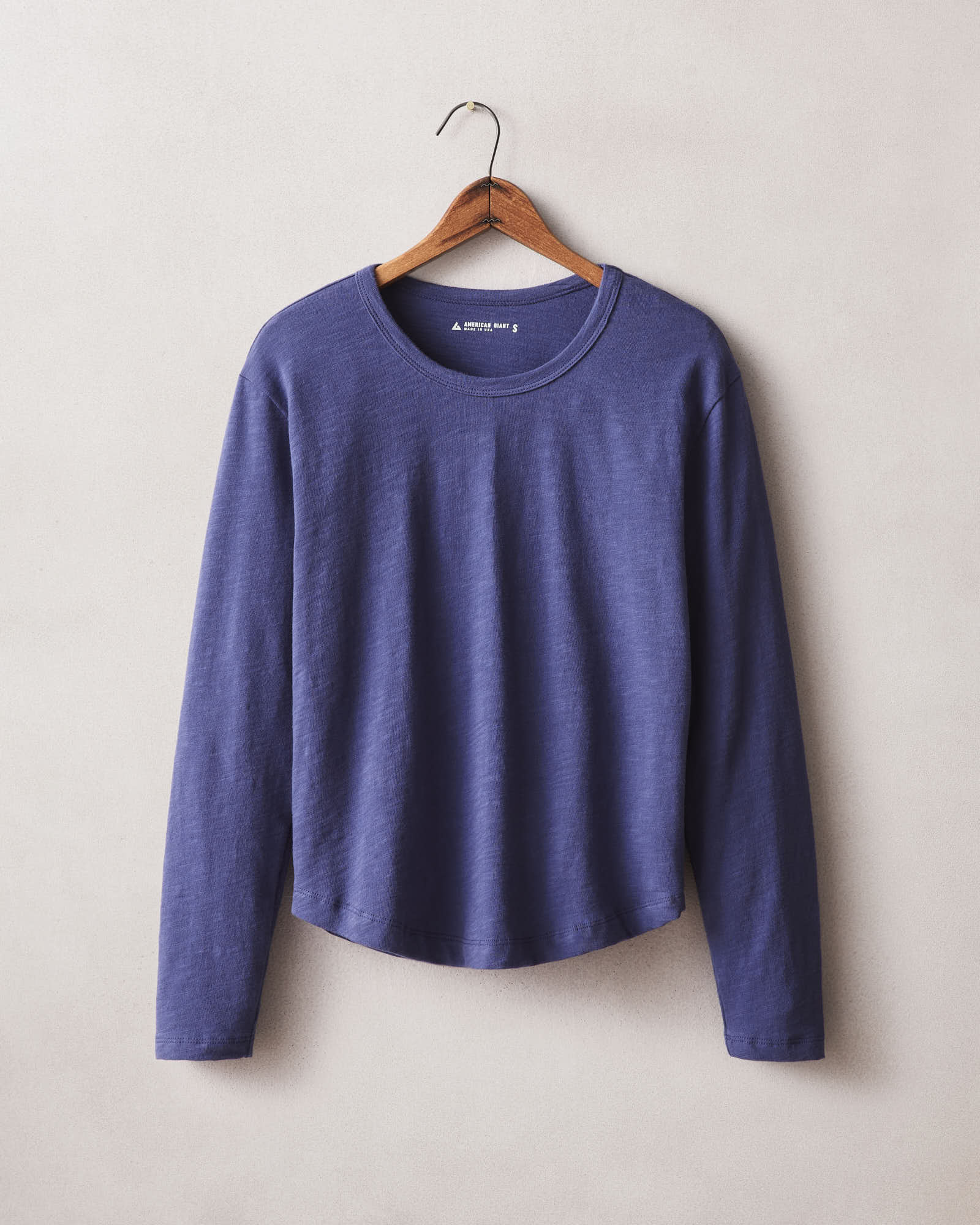 Women's Premium Slub Curved Hem Long Sleeve - Navy Blue