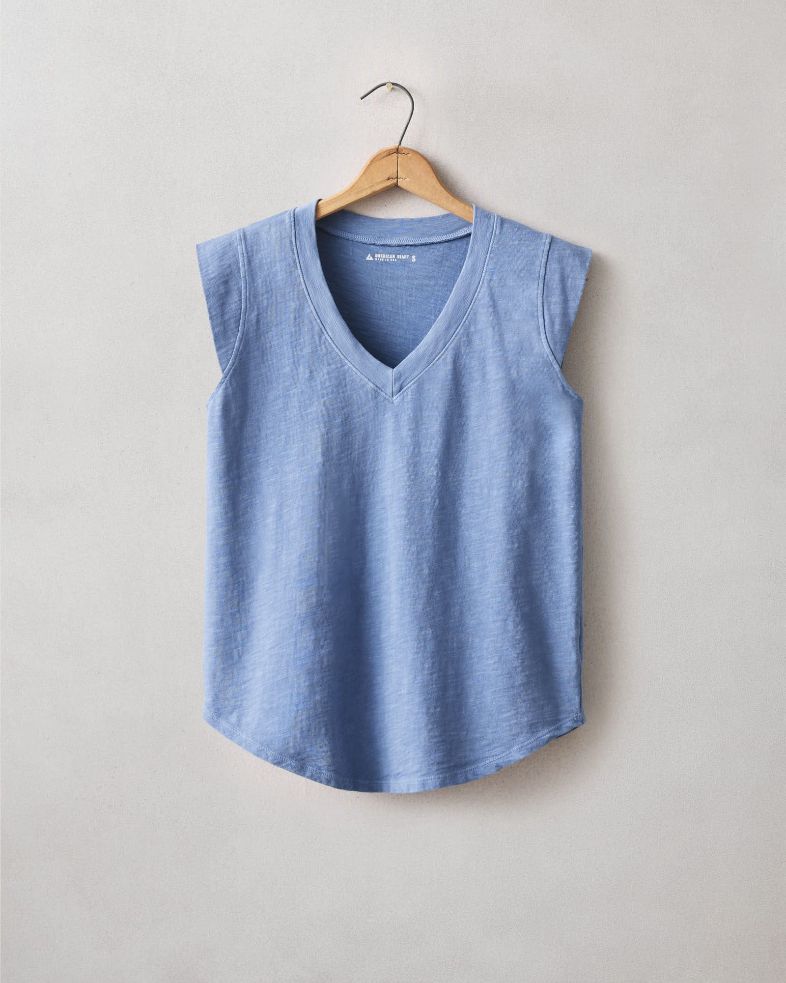 Women's Premium Slub Cap Sleeve V-Neck - Colony Blue