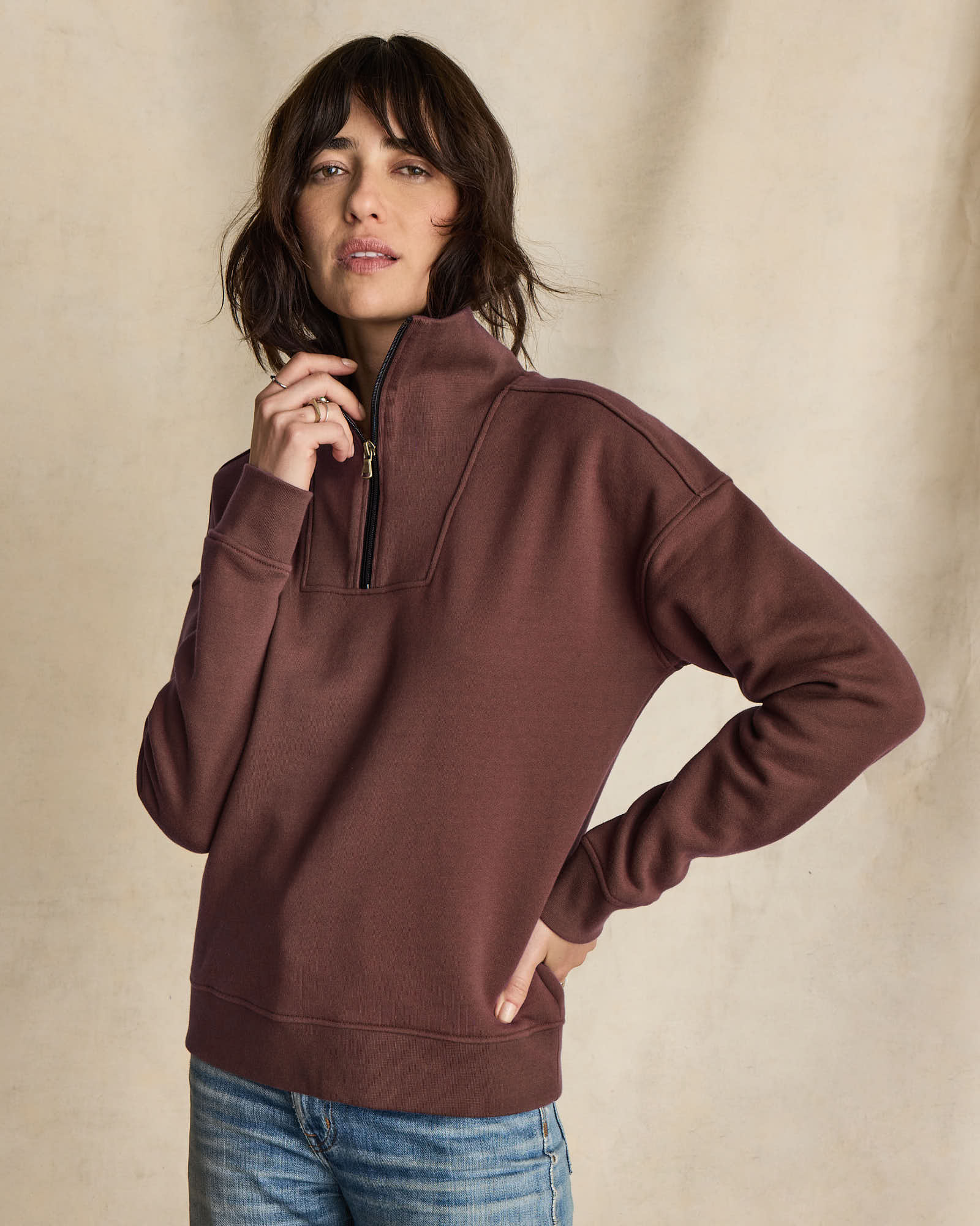 Women's Carolina Rib Collar Half-Zip - Hot Chocolate