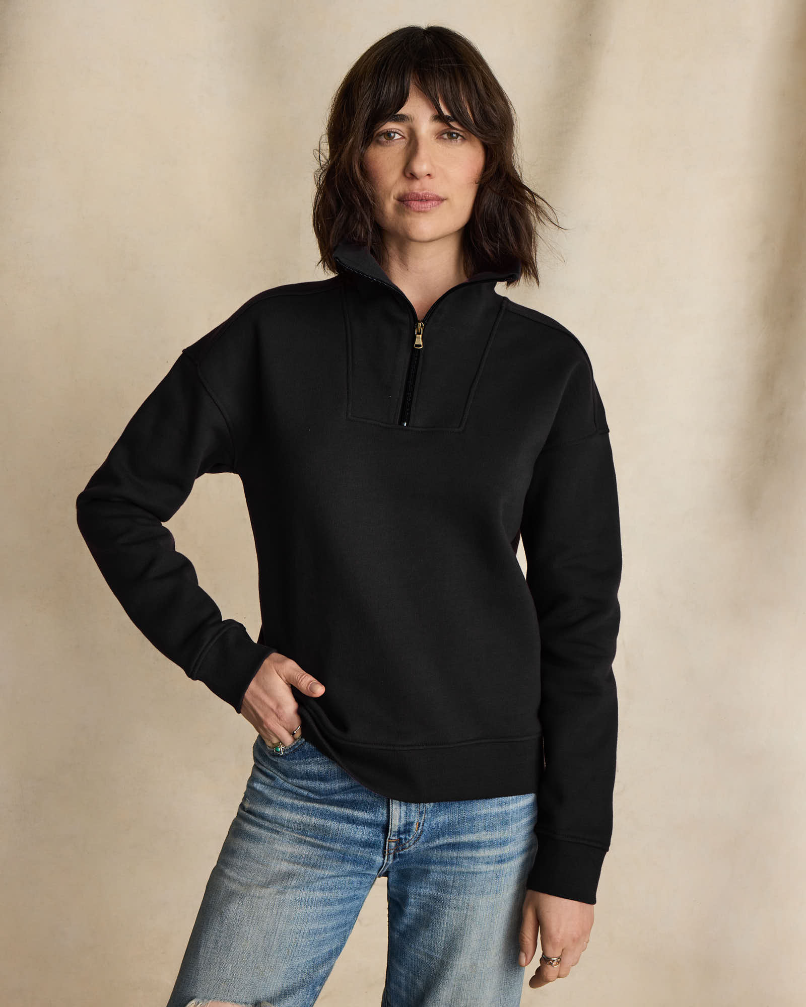 Women's Carolina Rib Collar Half-Zip - Black